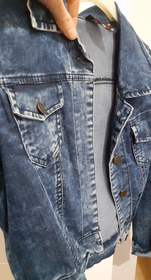 Kadın crop Kot Ceket - Görsel 4