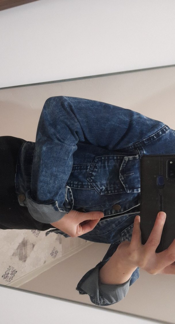 Kadın crop Kot Ceket - Görsel 3