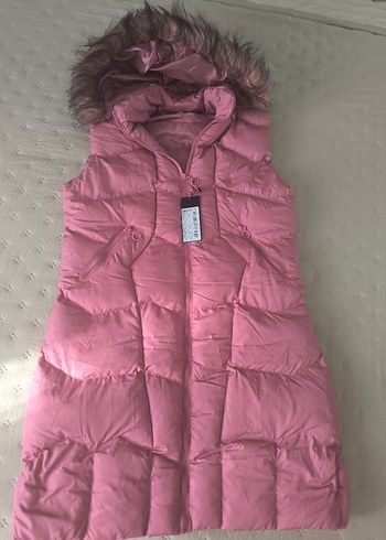 xl Beden Kürk Detaylı Pembe şişme Kadın Yelek