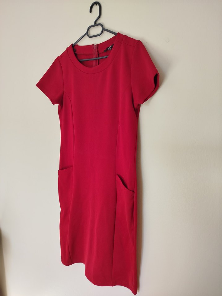 Kısa Kollu Kırmızı Midi Triko Elbise - Görsel 2