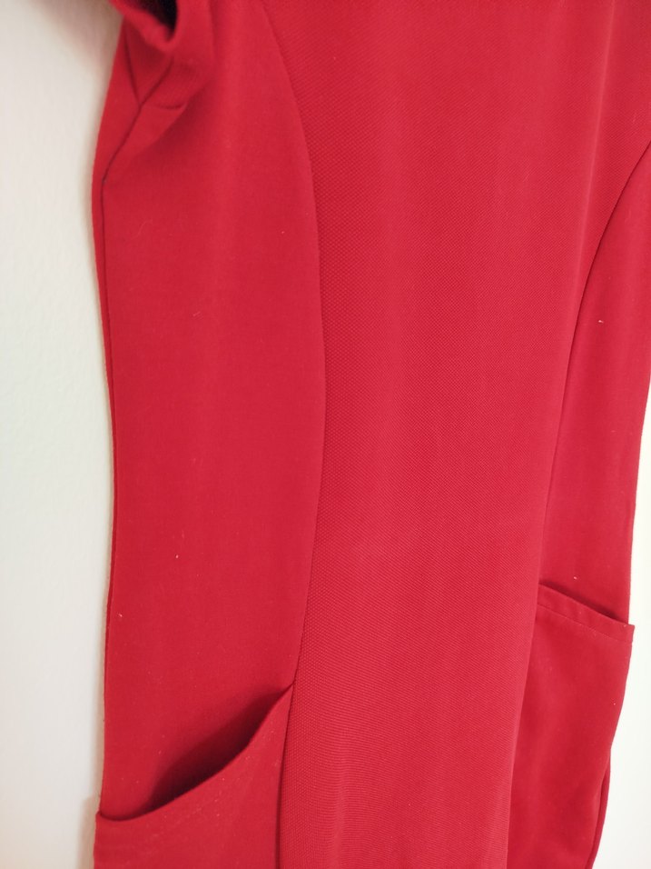 Kısa Kollu Kırmızı Midi Triko Elbise - Görsel 4