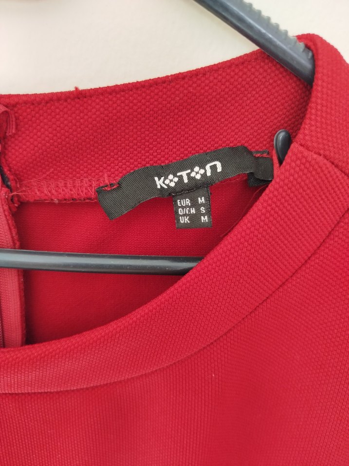 Kısa Kollu Kırmızı Midi Triko Elbise - Görsel 3