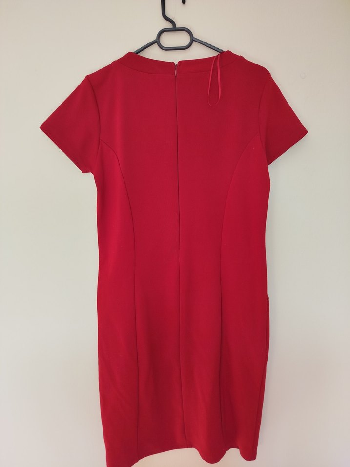 Kısa Kollu Kırmızı Midi Triko Elbise - Görsel 5