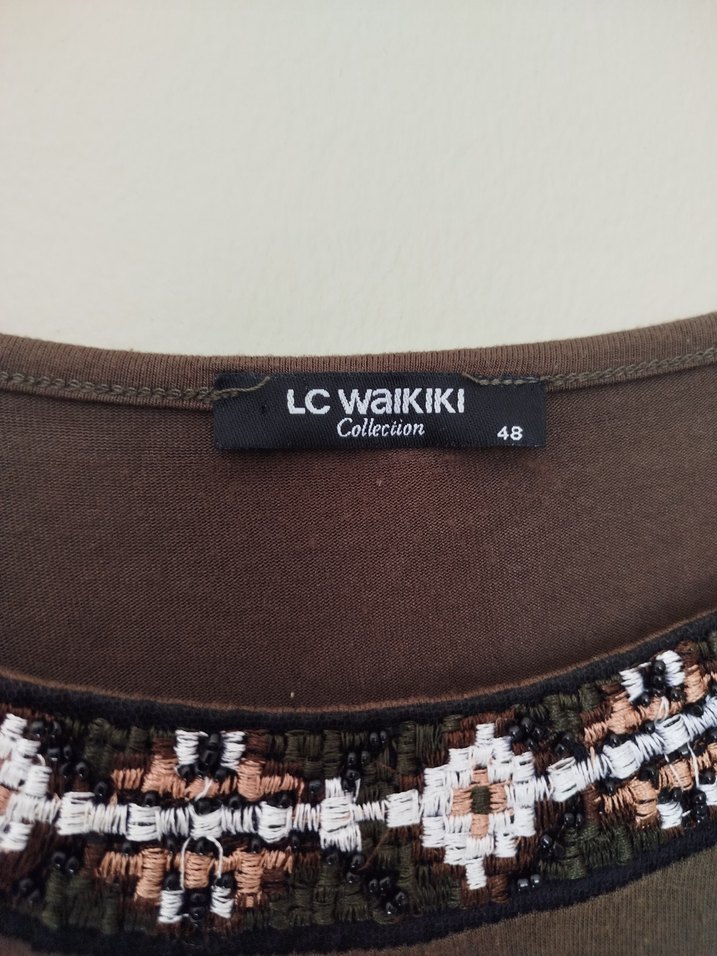 İşlemeli Kahverengi Bohem Midi Elbise - Görsel 2