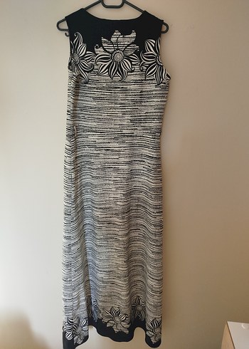 Gri Düğmeli V Yakalı Uzun Bohem Elbise - Görsel 7