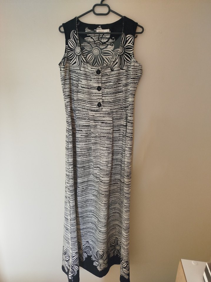 Gri Düğmeli V Yakalı Uzun Bohem Elbise - Görsel 5