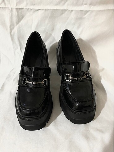 Kadın kalın topuklu rugan makosen/loafer ayakkabı