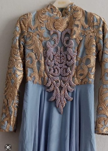 Mavi Nakışlı Uzun Bohem Kadın Elbise - Görsel 7