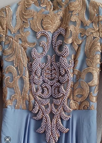 Mavi Nakışlı Uzun Bohem Kadın Elbise - Görsel 5