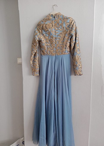 Mavi Nakışlı Uzun Bohem Kadın Elbise - Görsel 4