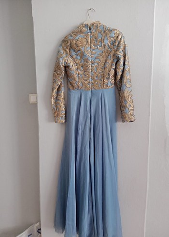 Mavi Nakışlı Uzun Bohem Kadın Elbise - Görsel 2