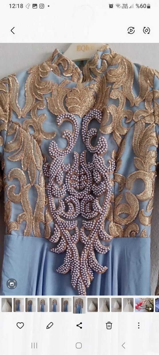 Mavi Nakışlı Uzun Bohem Kadın Elbise - Görsel 5