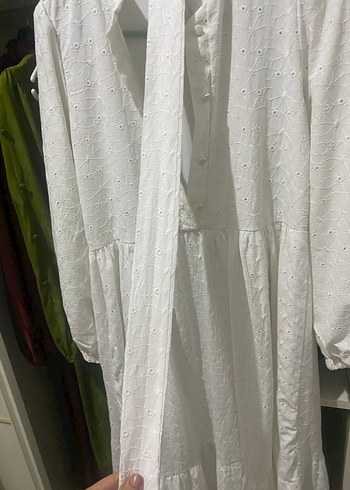Diğer Beyaz fisto kumaş Nakışlı Uzun Bohem Elbise