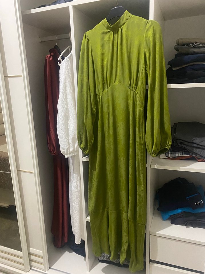 haki yeşil tesettür abiye elbise - Görsel 2