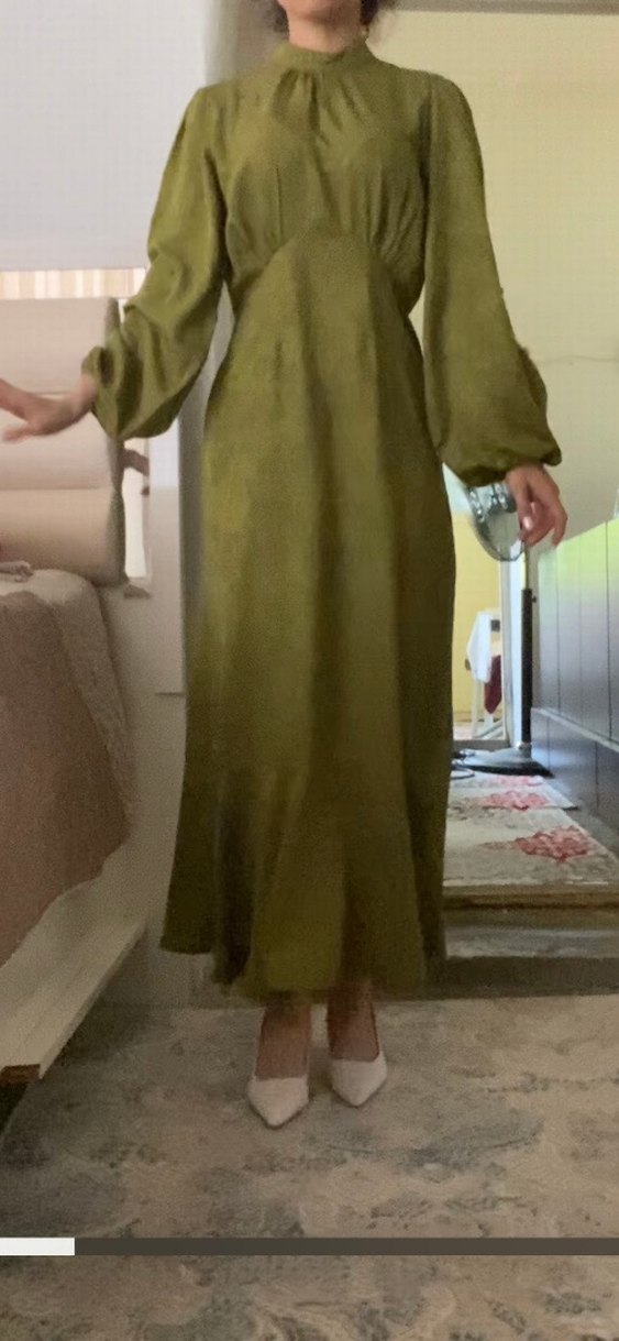 haki yeşil tesettür abiye elbise - Görsel 4