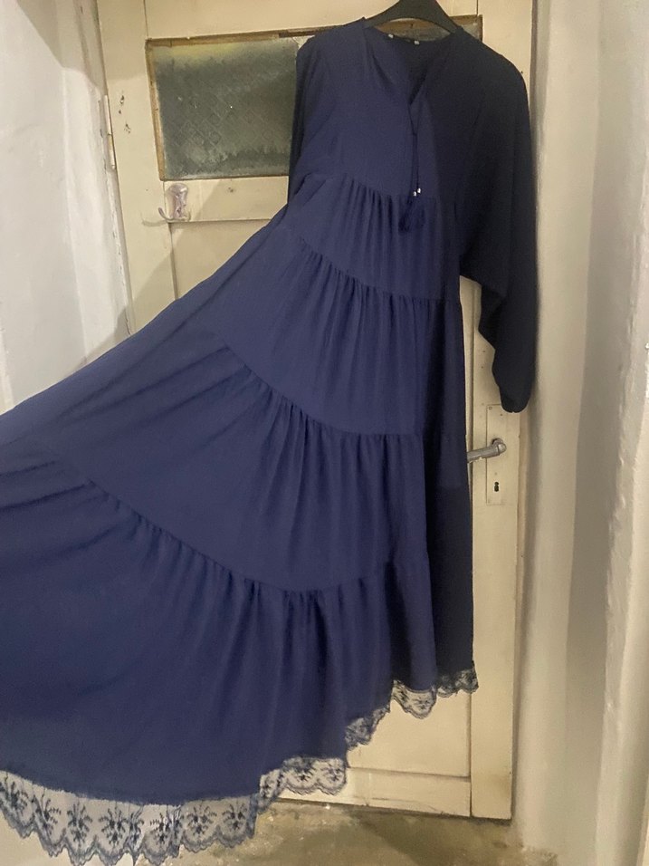 lacivert uzun elbise - Görsel 2