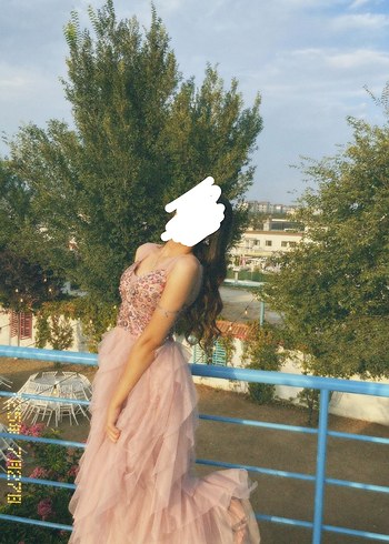 Pembe Renkli, Uzun, Askılı Bohem Nişan Elbisesi
