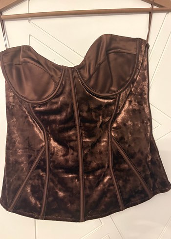 Zara Koyu Kahverengi Kadife Korse Bluz