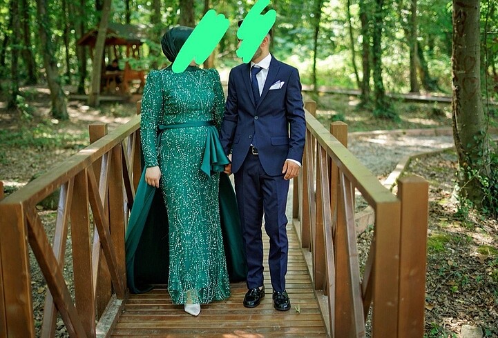 46 Beden yeşil Renk Tesettür abiye