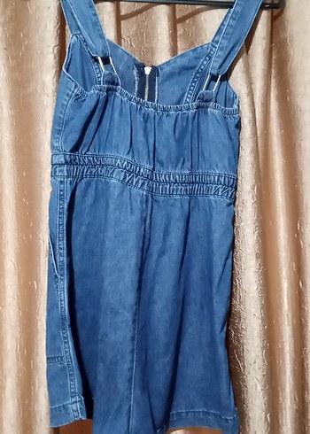 Kadın Mavi Denim Kısa Tulum - Görsel 4