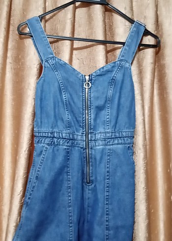 Kadın Mavi Denim Kısa Tulum - Görsel 2