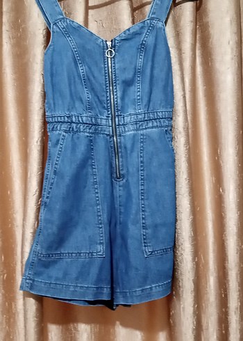 Kadın Mavi Denim Kısa Tulum - Görsel 3