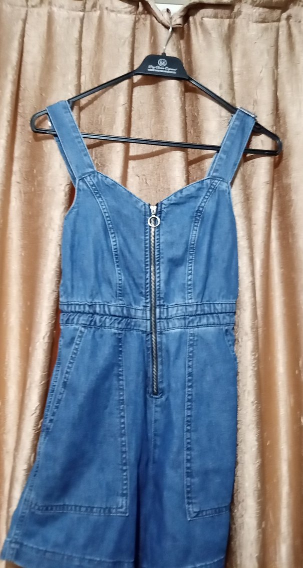 Kadın Mavi Denim Kısa Tulum - Görsel 2