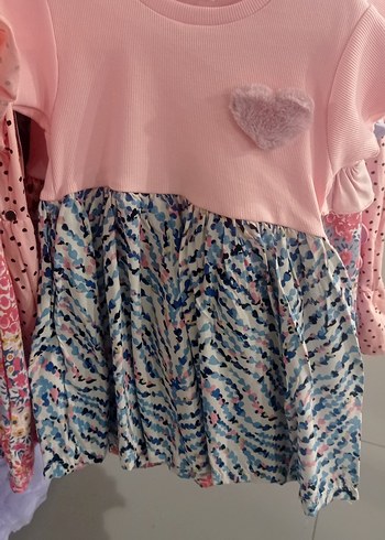 3-6 Ay Beden pembe Renk Pembe Çiçekli Kız Çocuk Elbisesi