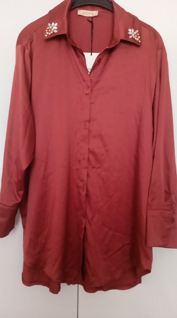 gül kurusu Uzun Kollu Düğmeli Kadın Gömlek - Görsel 4