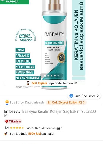 Embeauty Keratin & Kolajen Saç Bakım Sütü - Görsel 2