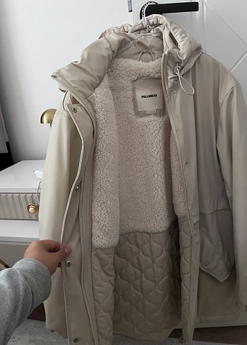 Pull and Bear Bej Kapusonlu Seritli Uzun Kaban