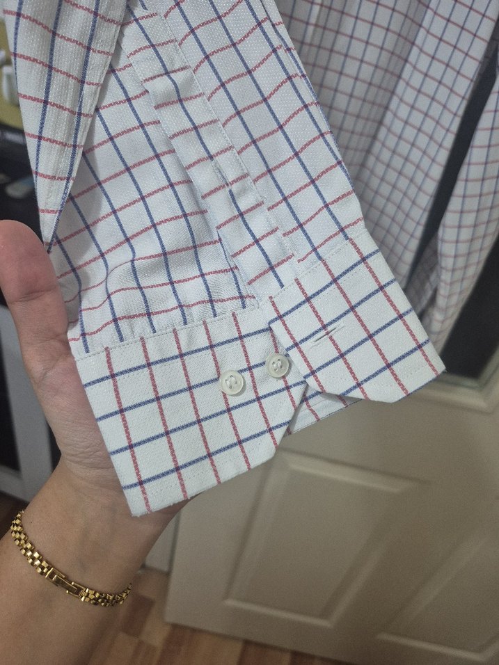 Erkek Beyaz Kareli Uzun Kollu Gömlek - Görsel 3