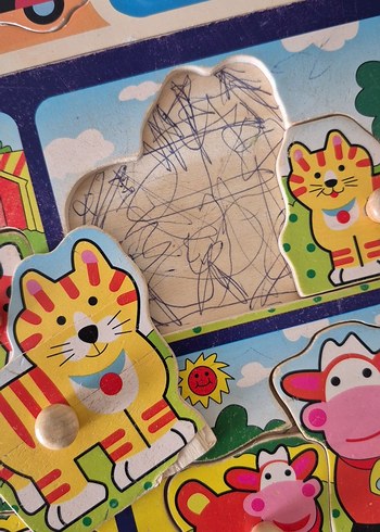 Çocuklar için Renkli Tahta Puzzle Seti - Görsel 5