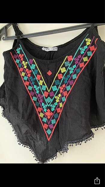 s Beden Siyah renkli desenli crop