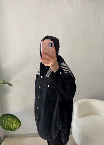 diğer Beden Siyah Zebra Desenli Kadın Denim Ceket