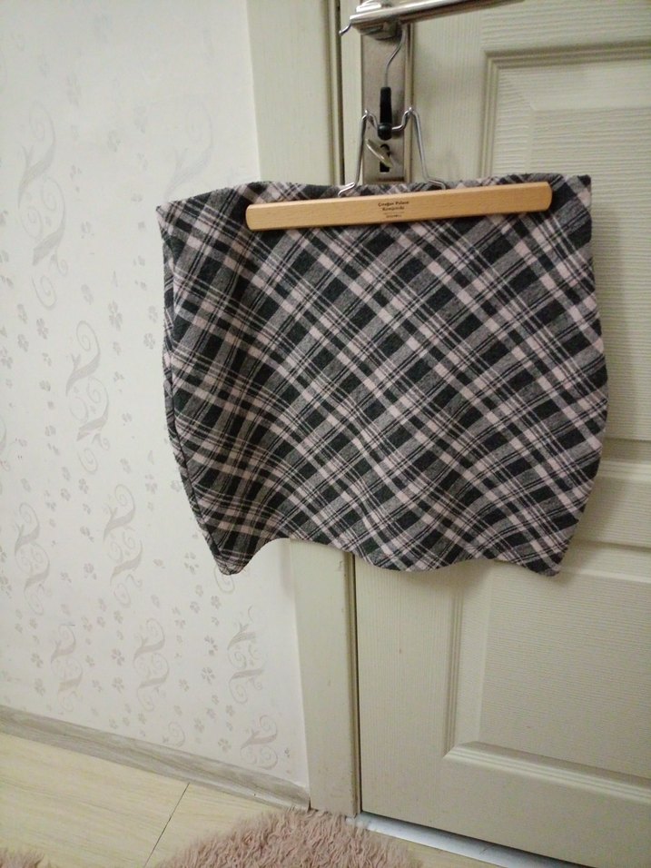 Gri Ekoseli Pileli Midi Kadın Etek - Görsel 3