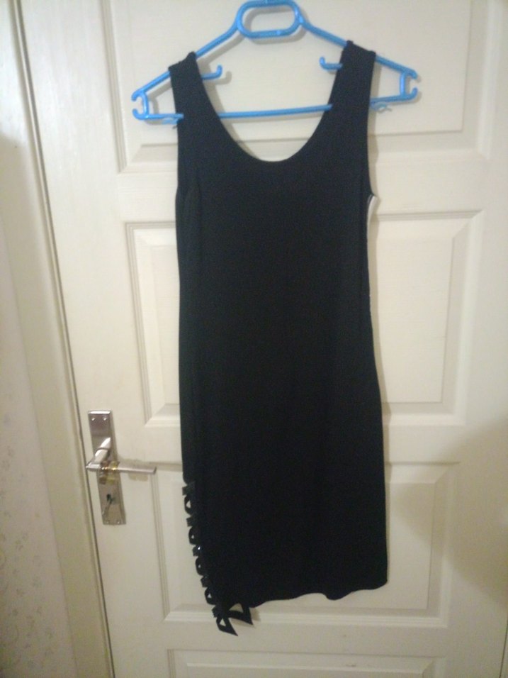 Siyah V Yaka Midi Mini Elbise - Görsel 4