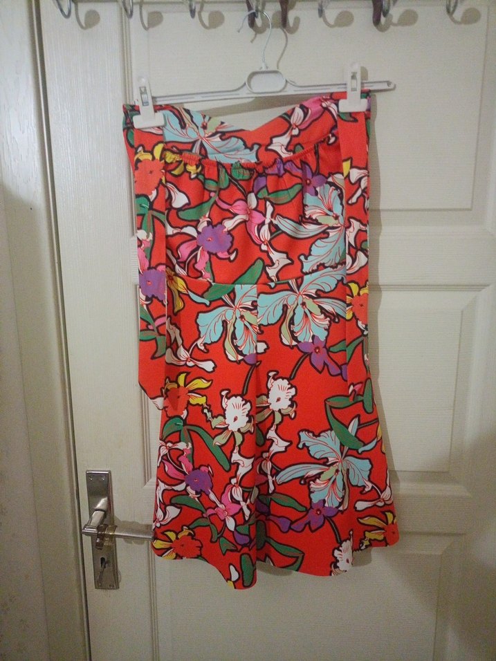 Renkli Desenli Mini Drapeli Kadın Etek - Görsel 4