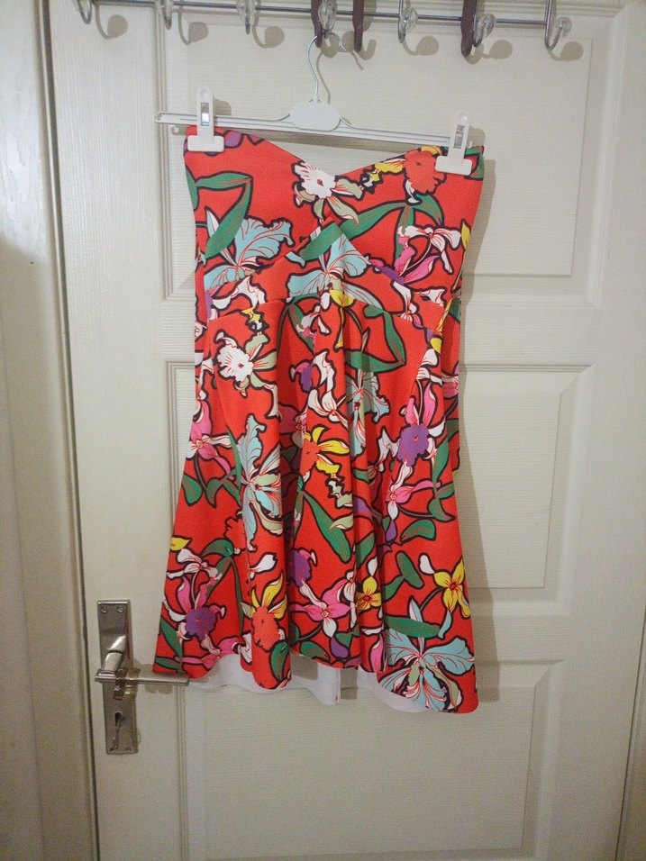 Renkli Desenli Mini Drapeli Kadın Etek - Görsel 2