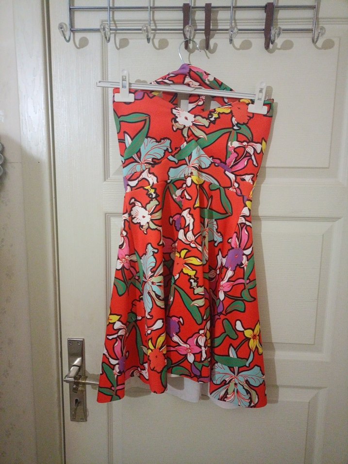 Renkli Desenli Mini Drapeli Kadın Etek - Görsel 3