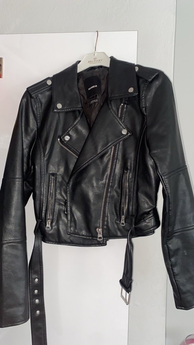 Kadın Siyah Deri Biker Ceket - Görsel 2