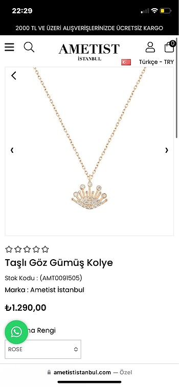 Beymen Ametist Taşlı göz gümüş kolye