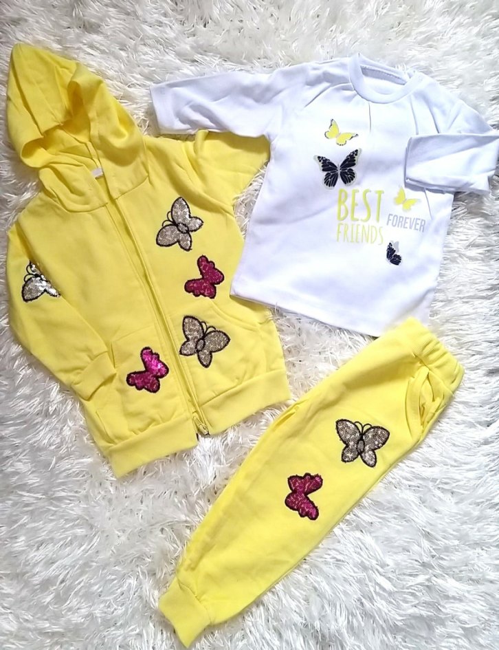 Pullu Kelebek işlemeli 3lü Kız Bebek Takım - Görsel 2