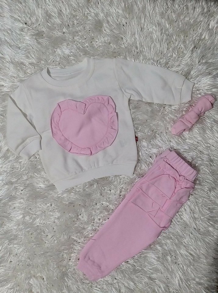 Pembe Fırfırlı Nakışlı Bebek Kız Takımı - Görsel 2