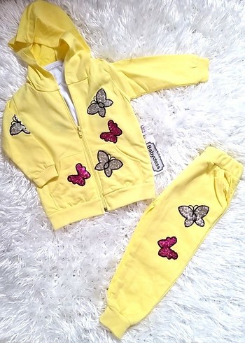 Sarı Kelebek İşlemeli Bebek Kız Takım - Görsel 3
