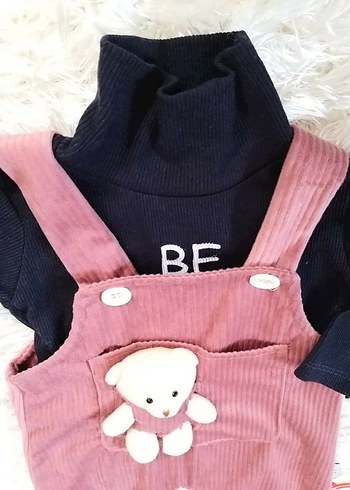 Gül kurusu Ayılı Kadife Tulum - Görsel 2