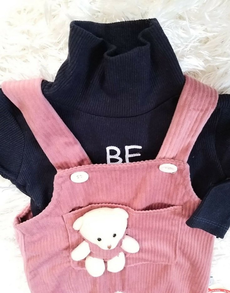 Gül kurusu Ayılı Kadife Tulum - Görsel 2