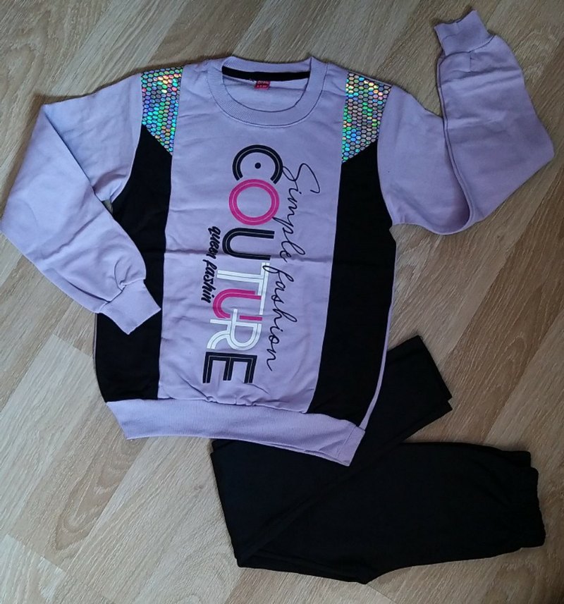 Mor Payetli Kız Sweatshirtlü Taytlı Takım - Görsel 2