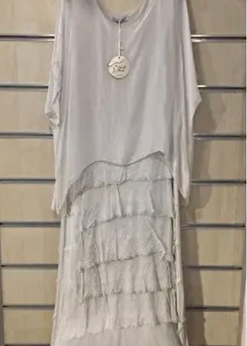 Bohem Tarz Uzun Beyaz ipek elbise - Görsel 10