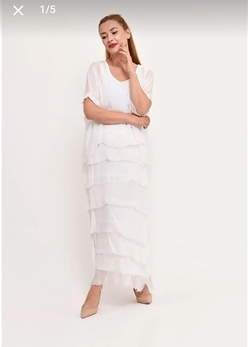 Bohem Tarz Uzun Beyaz ipek elbise - Görsel 9